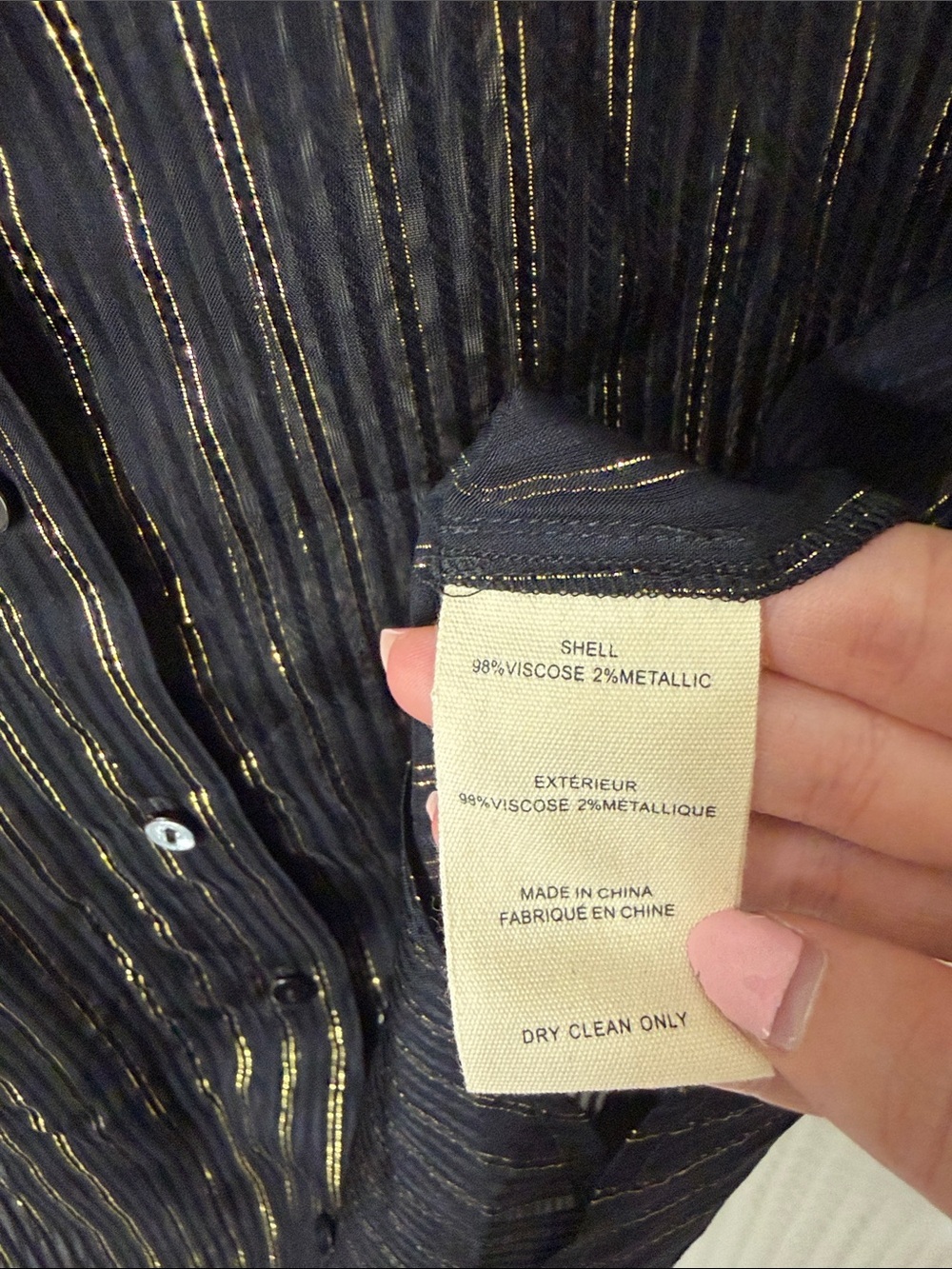 L'AGENCE Laurent Button Shirt Sheer Black Gold Metallic Stripe XS - Picture 8 of 10